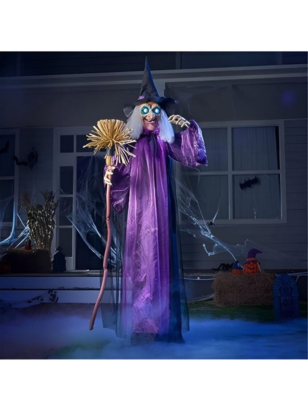 72" Outdoor Halloween Decorations Witch Life Size Animated with LED Eyes